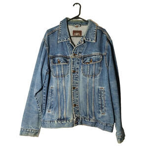 Vintage Lee Denim Jacket Large Blue Pockets Jean Western Leather Label